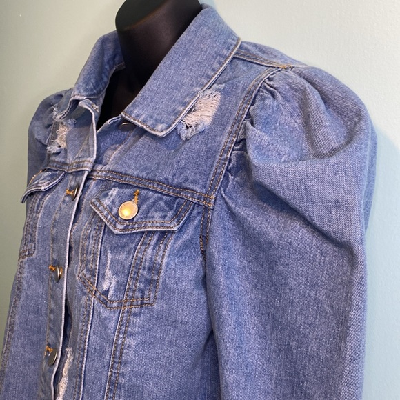 Denim Blvd Los Angeles Jean Jacket Women’s  Medium Distressed Cropped Boho - Picture 3 of 11